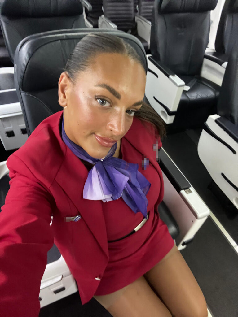 Former flight attendant Alanna Pow admits she carried lingerie and sex toys in her bag for flirty passengers, now earning £40k a month as an adult model with millions of fans.