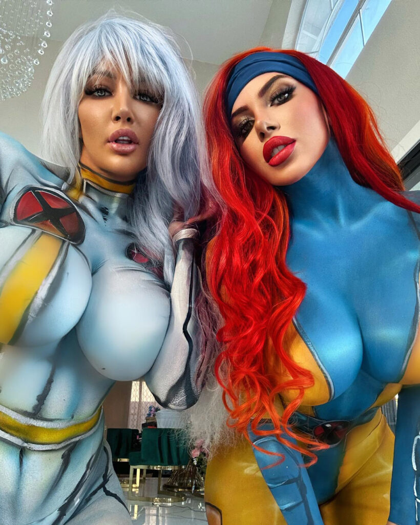 Models Amanda Nicole Martin and Elaine went viral after stunning fans in X-Men body paint as Jean Grey and Storm, turning heads on the Las Vegas Strip with their bold looks.