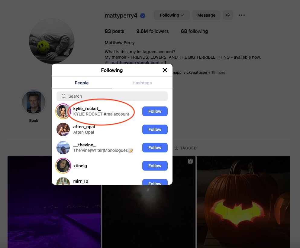 OnlyFans star Kylie Rocket was one of just 68 accounts Matthew Perry followed before his death, with fans noting her resemblance to women once close to the late actor.